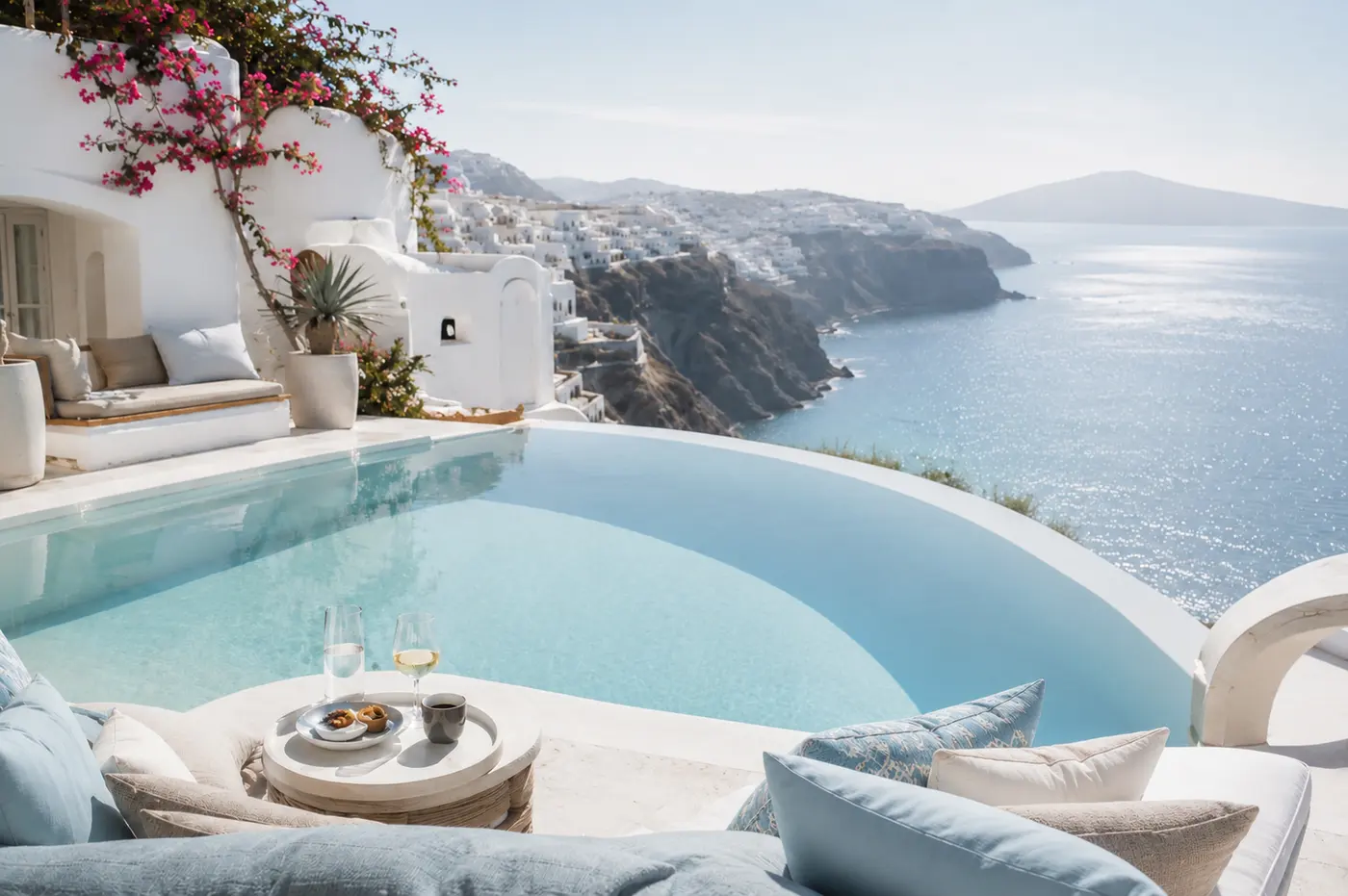 Infinity pool overlooking Oia, Santorini, Greece